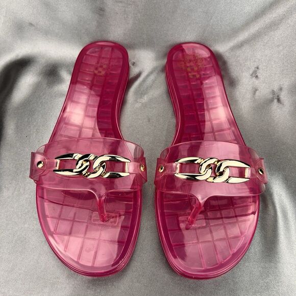 Vince Camuto Evolet Jelly Thong Women’s 10 Pink‎ Chain Flip Flops Summer Worn 1x - Picture 16 of 17